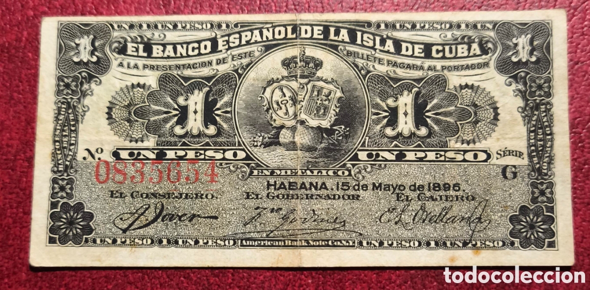 Billetes extranjeros: Cuba. 1896. Banco Espa&ntilde;ol. 1 peso
