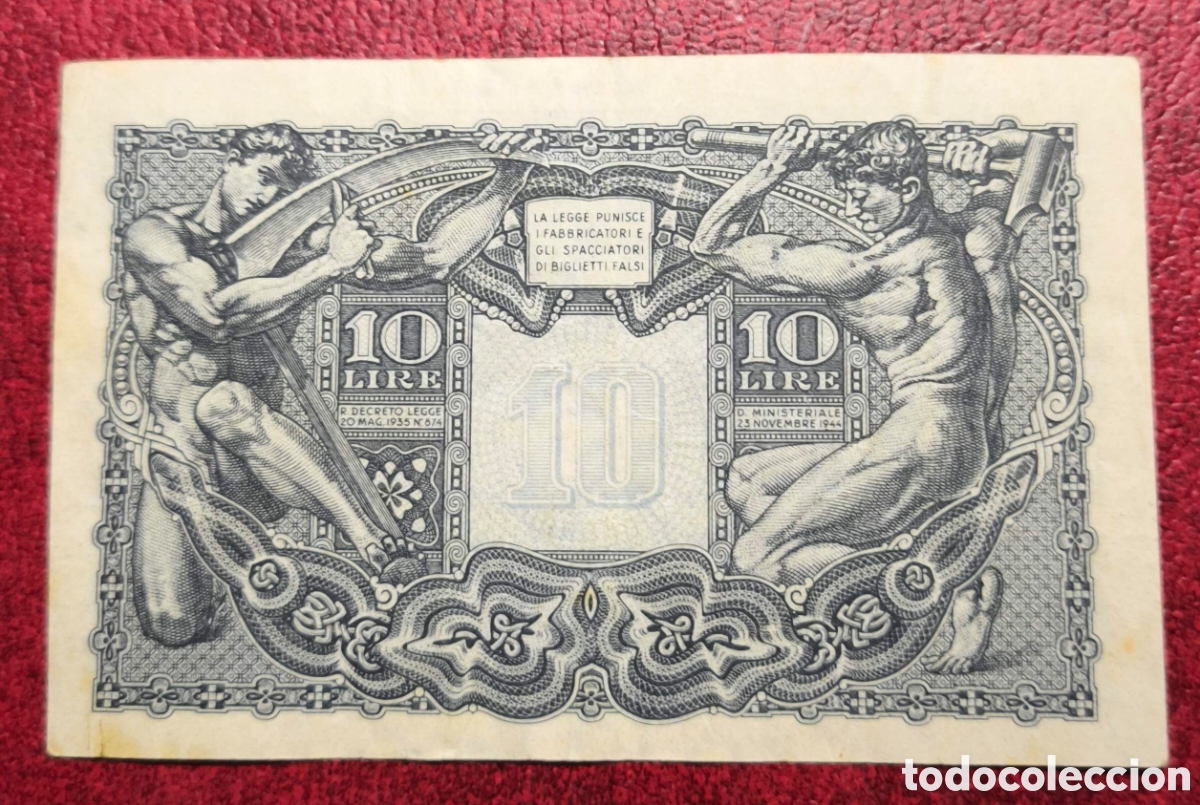 Billetes extranjeros: Italia. 1944. 10 liras - Foto 2