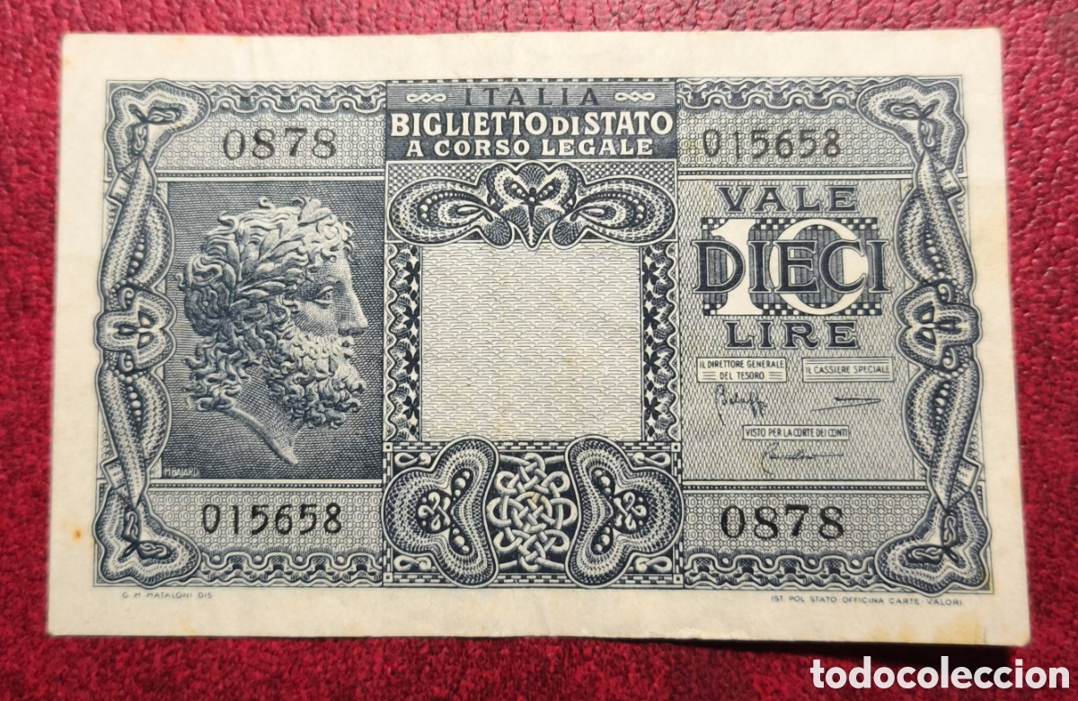 Billetes extranjeros: Italia. 1944. 10 liras