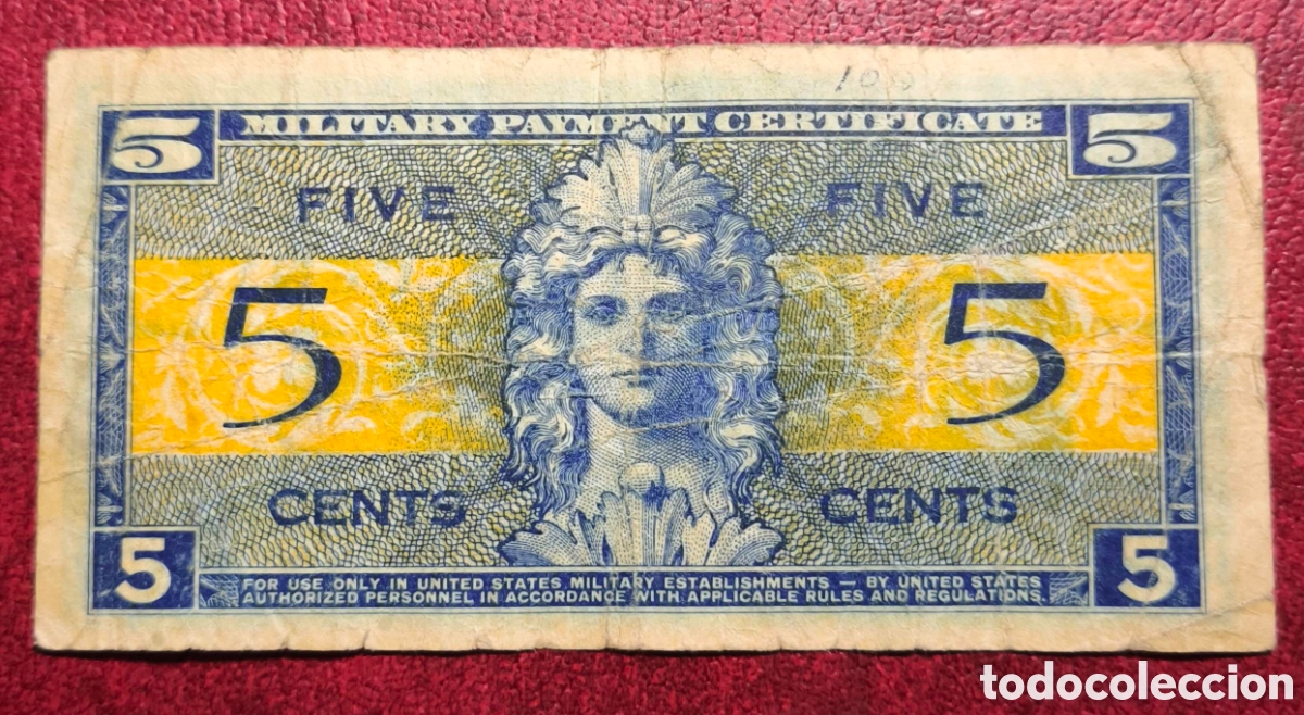 Billetes extranjeros: EEUU. 1969. Billete militar. 5 centavos - Foto 2
