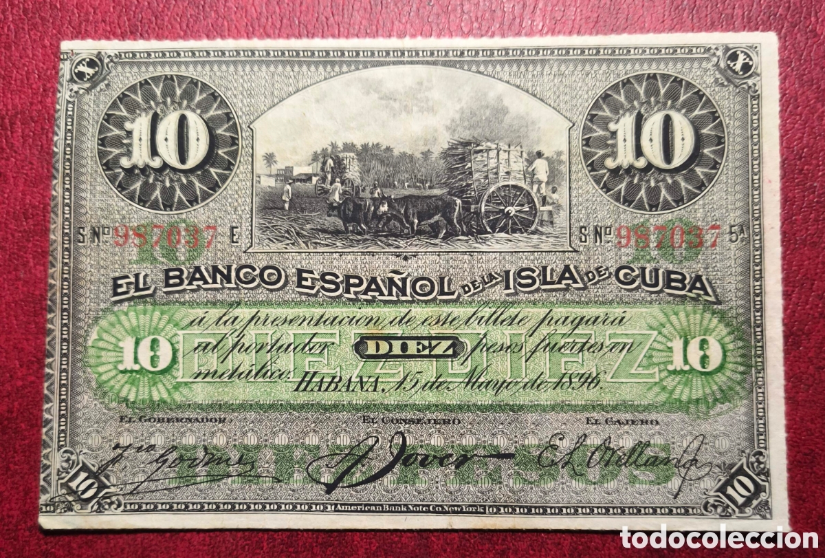Billetes extranjeros: Cuba. 1896. Banco Espa&ntilde;ol. 10 pesos
