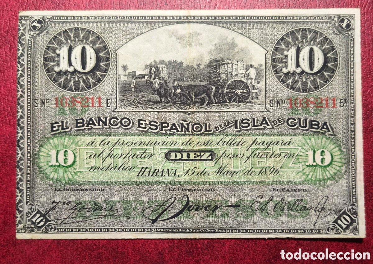 Billetes extranjeros: Cuba. 1896. Banco Espa&ntilde;ol. 10 pesos