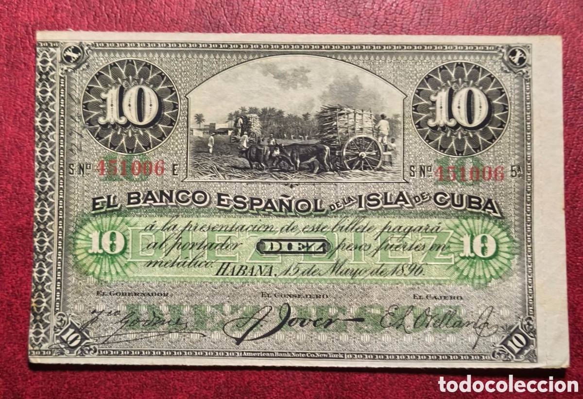 Billetes extranjeros: Cuba. 1896. Banco Espa&ntilde;ol. 10 pesos