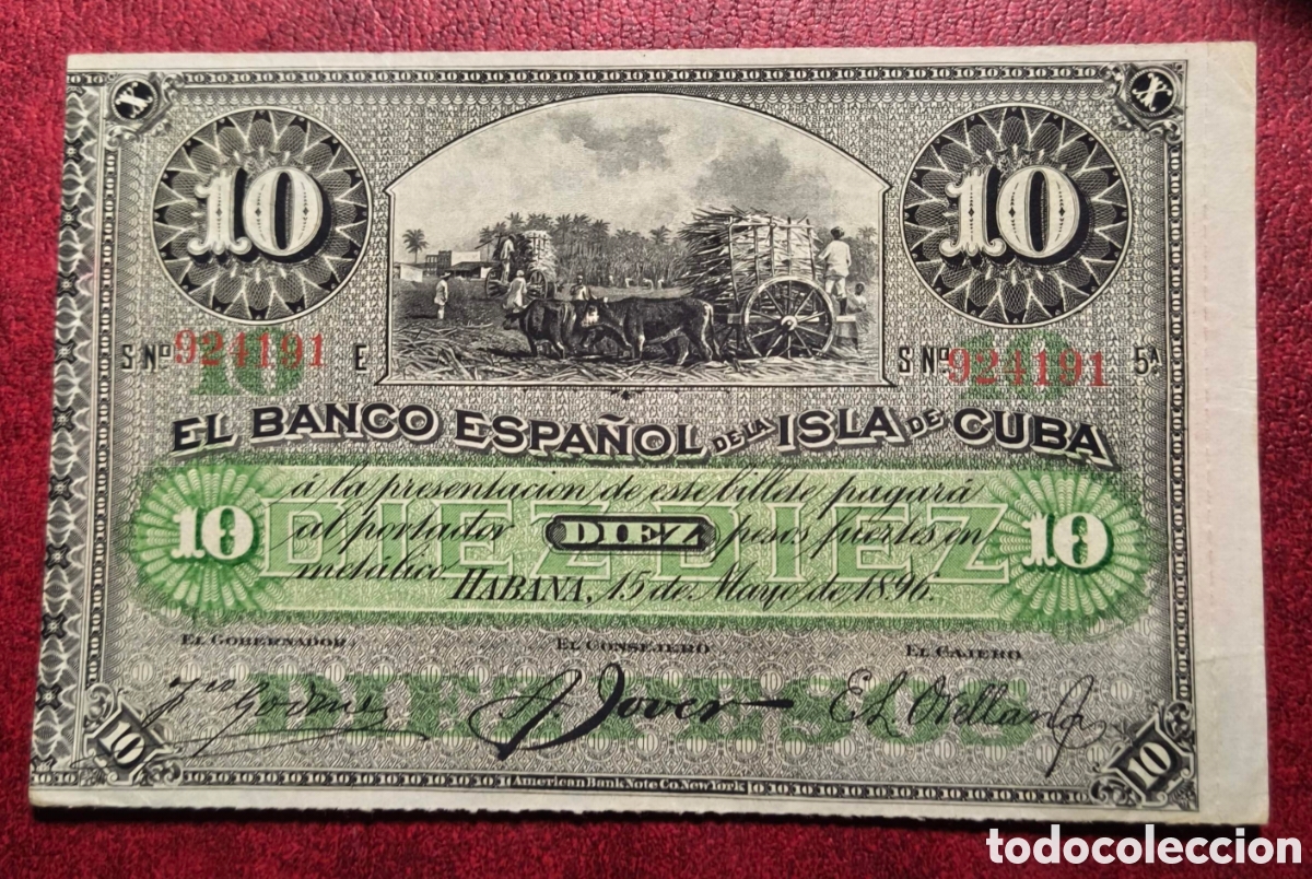 Billetes extranjeros: Cuba. 1896. Banco Espa&ntilde;ol. 10 pesos