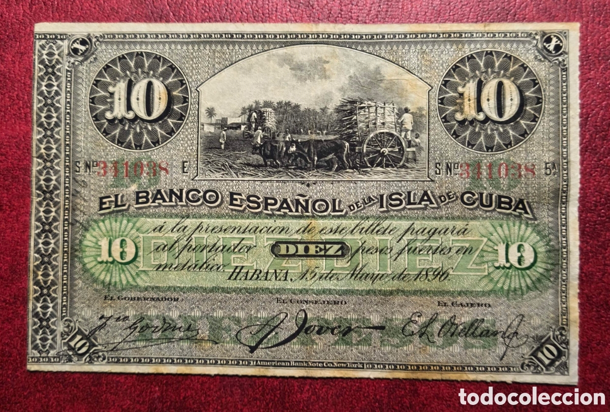 Billetes extranjeros: Cuba. 1896. Banco Espa&ntilde;ol. 10 pesos