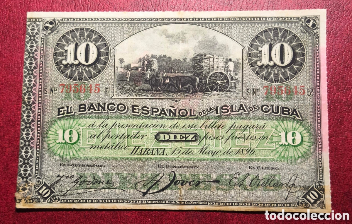Billetes extranjeros: Cuba. 1896. Banco Espa&ntilde;ol. 10 pesos