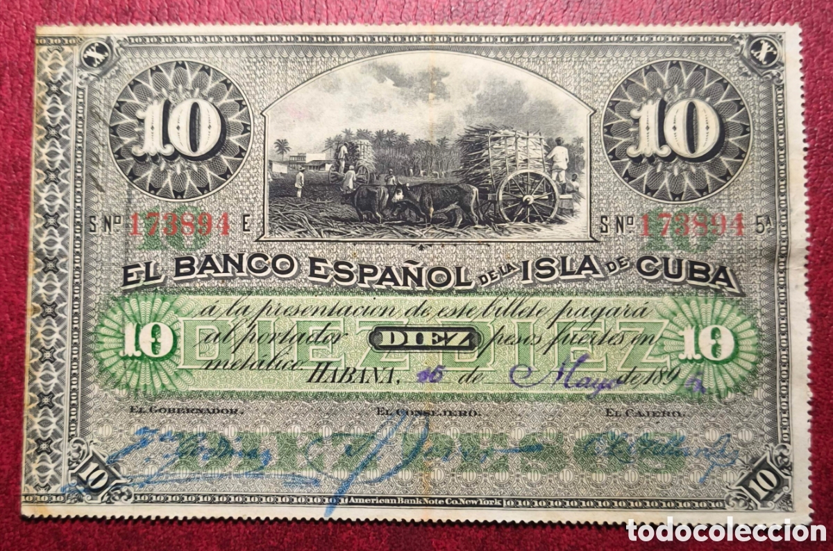 Billetes extranjeros: Cuba. 1896. Banco Espa&ntilde;ol. 10 pesos