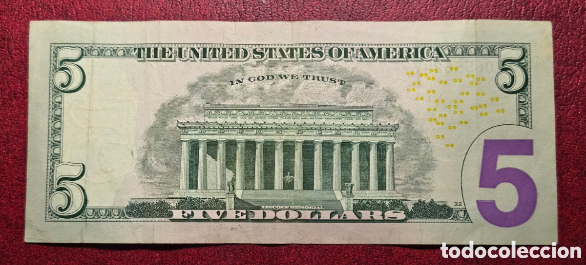 Billetes extranjeros: EEUU. 2017. 5 d&oacute;lares. Reposici&oacute;n - Foto 2
