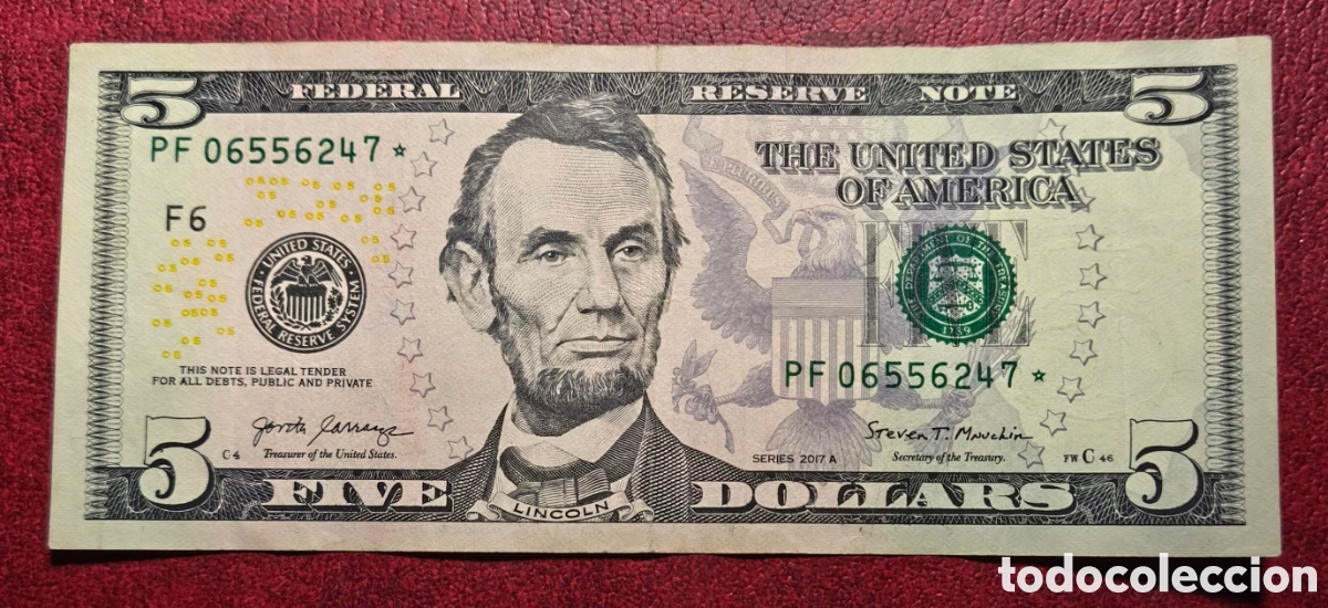 Billetes extranjeros: EEUU. 2017. 5 d&oacute;lares. Reposici&oacute;n