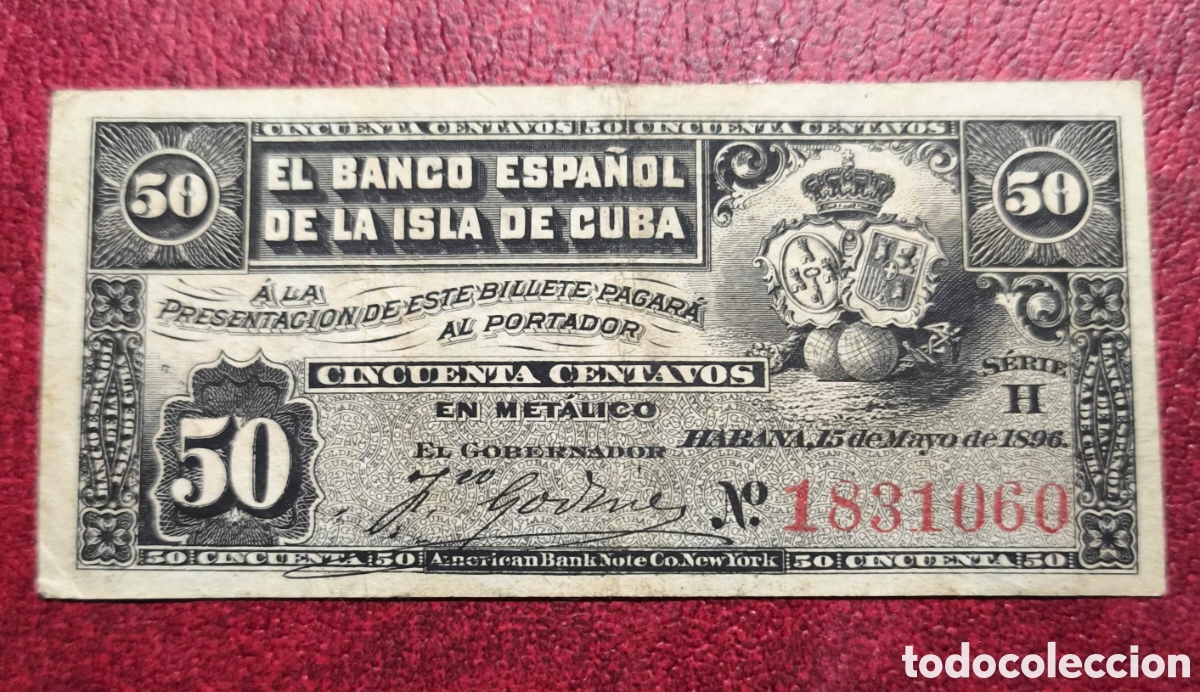 Billetes extranjeros: Cuba. 1896. Banco Espa&ntilde;ol. 50 centavos