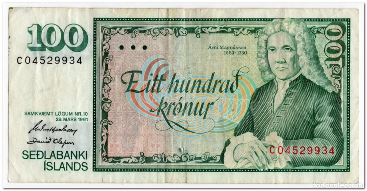 Billetes extranjeros: ICELAND,100 KRONUR,1961(1981)P.50,aFINE