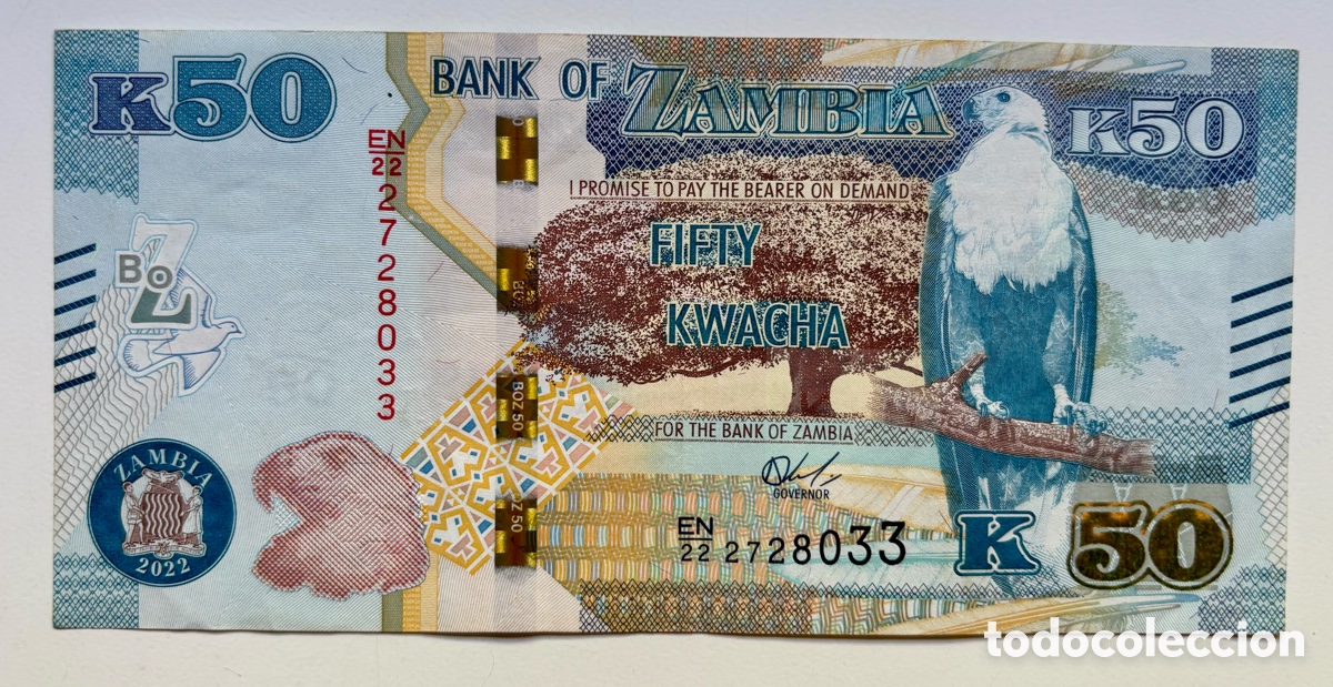 Billetes extranjeros: Billete ZAMBIA 50 Kwacha 2022
