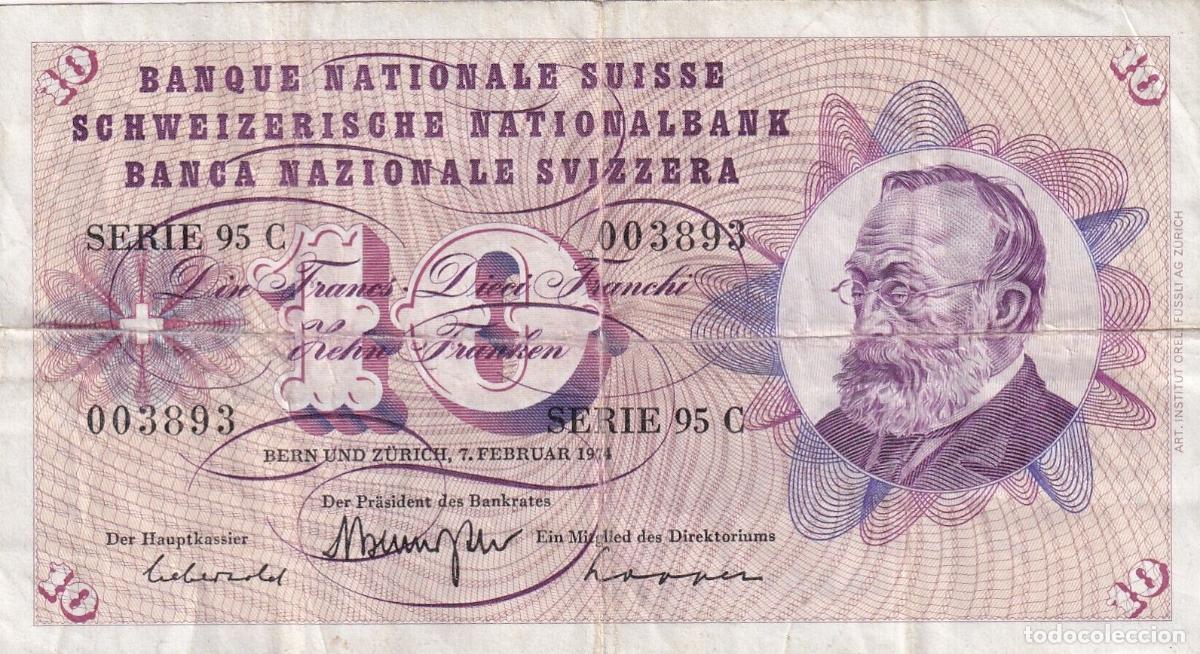 Billetes extranjeros: CRBX0913 BILLETE SUIZA 10 FRANCOS 1974 BC