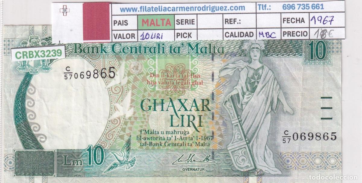 Billetes extranjeros: CRBX3239 BILLETE MALTA 10 LIRAS 1967 SERIE C MBC