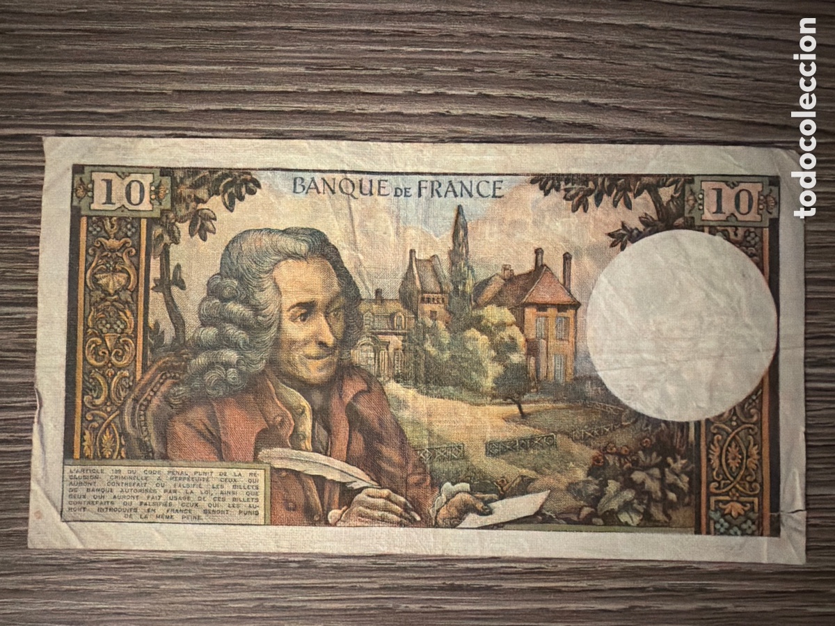 Billetes extranjeros: Francia &ndash; 10 Francos Voltaire &ndash; 1964 - Foto 2