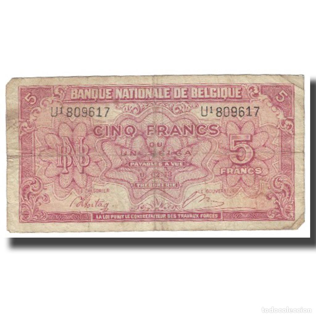 Billetes extranjeros: [#623351] Billete, 5 Francs-1 Belga, 1943, B&eacute;lgica, 1943-02-01, KM:121, BC