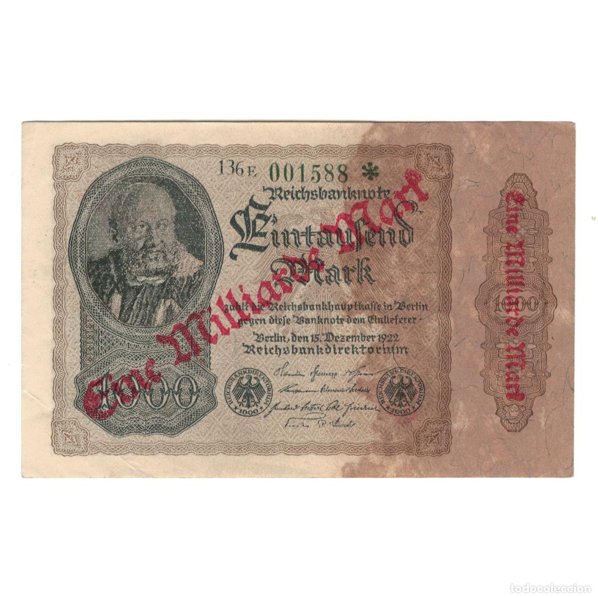 Billetes extranjeros: [#322732] Billete, 1 Milliarde Mark on 1000 Mark, 1922, Alemania, 1922-12-15, MBC+