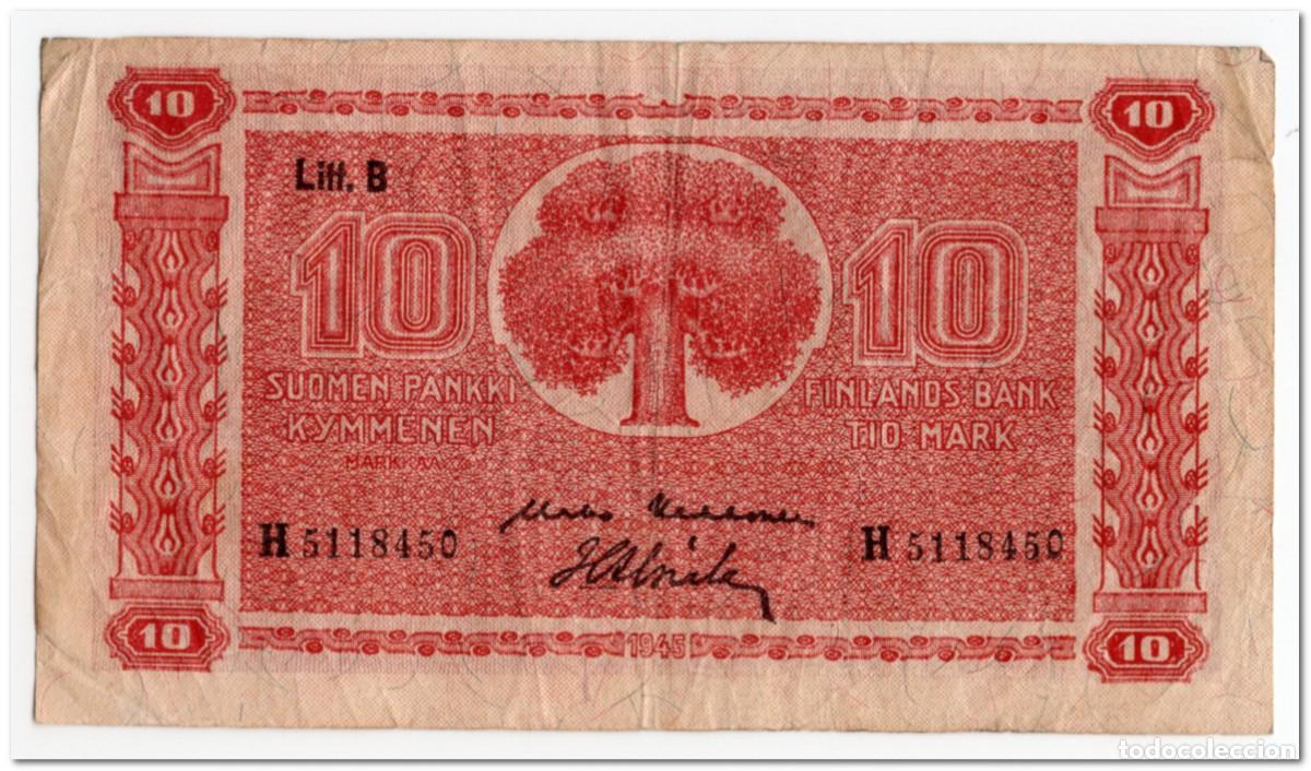 Billetes extranjeros: FINLAND,10 MARKKAA,1945 ( 1948) P.85,F-VF