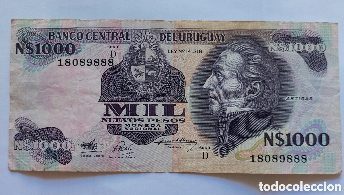 Billetes extranjeros: Uruguay Billete 1000 Nuevos pesos