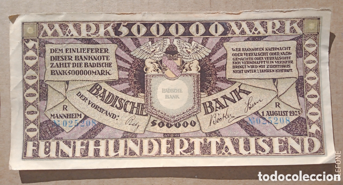 Billetes extranjeros: Alemania - 500000 marcos 1923 - Badische Bank ( Mannheim) - Rc