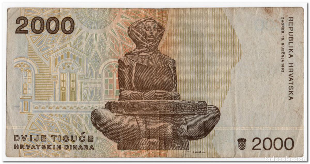 Billetes extranjeros: CROATIA,2000 DINARA,1992,P.23,VF - Foto 2