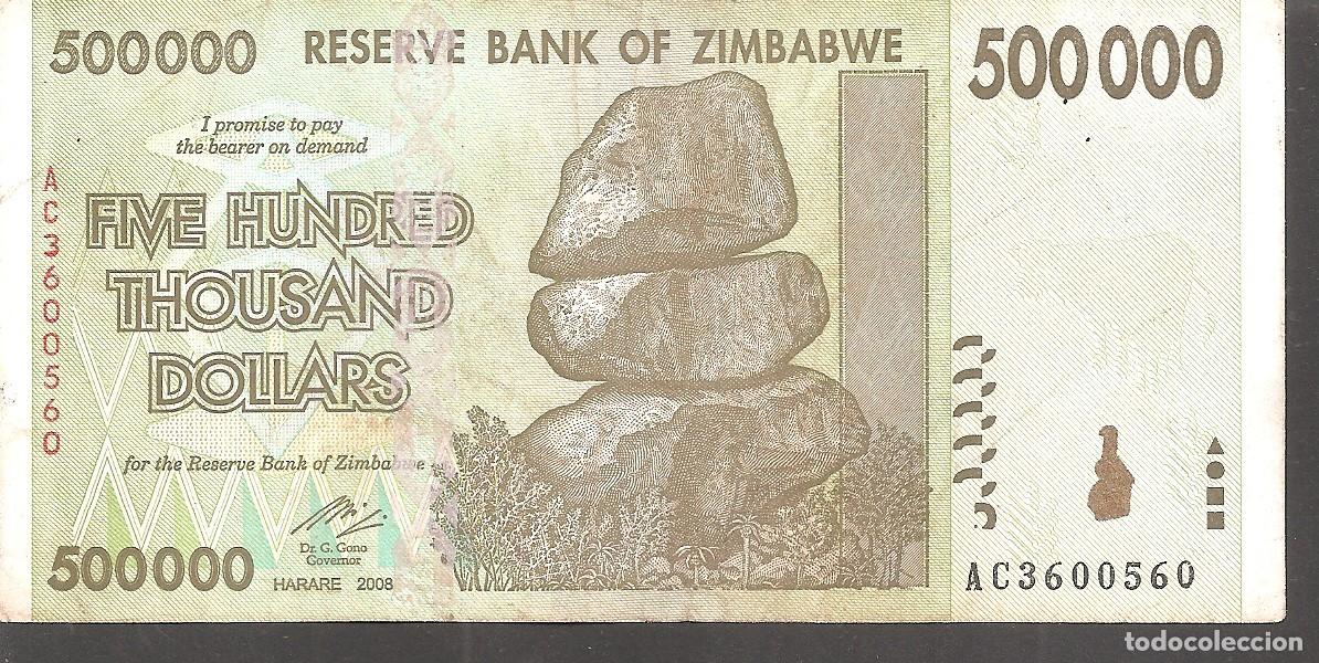 Billetes extranjeros: Billete ZIMBABWE 500000 DOLLARS 2008