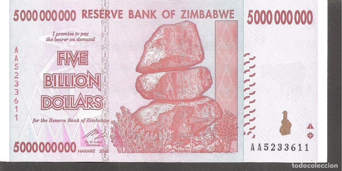 Billetes extranjeros: Billete ZIMBABWE 5000000000 DOLLARS 2008 5 BILLONES