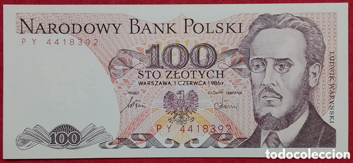Billetes extranjeros: Billete de Polonia 100 Zlotych Pick variante Pick #143e 1986 s/c