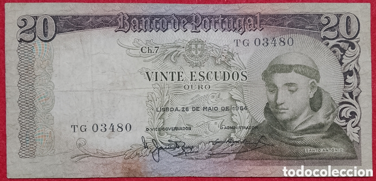 Billetes extranjeros: Billete de Portugal 20 escudos Pick variante #166b 1964