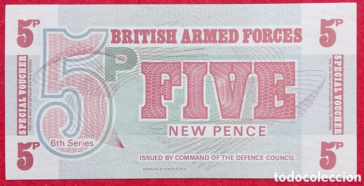 Billetes extranjeros: Billete Fuerzas armadas Brit&aacute;nicas 5 nuevos peniques Pick P#47 1972