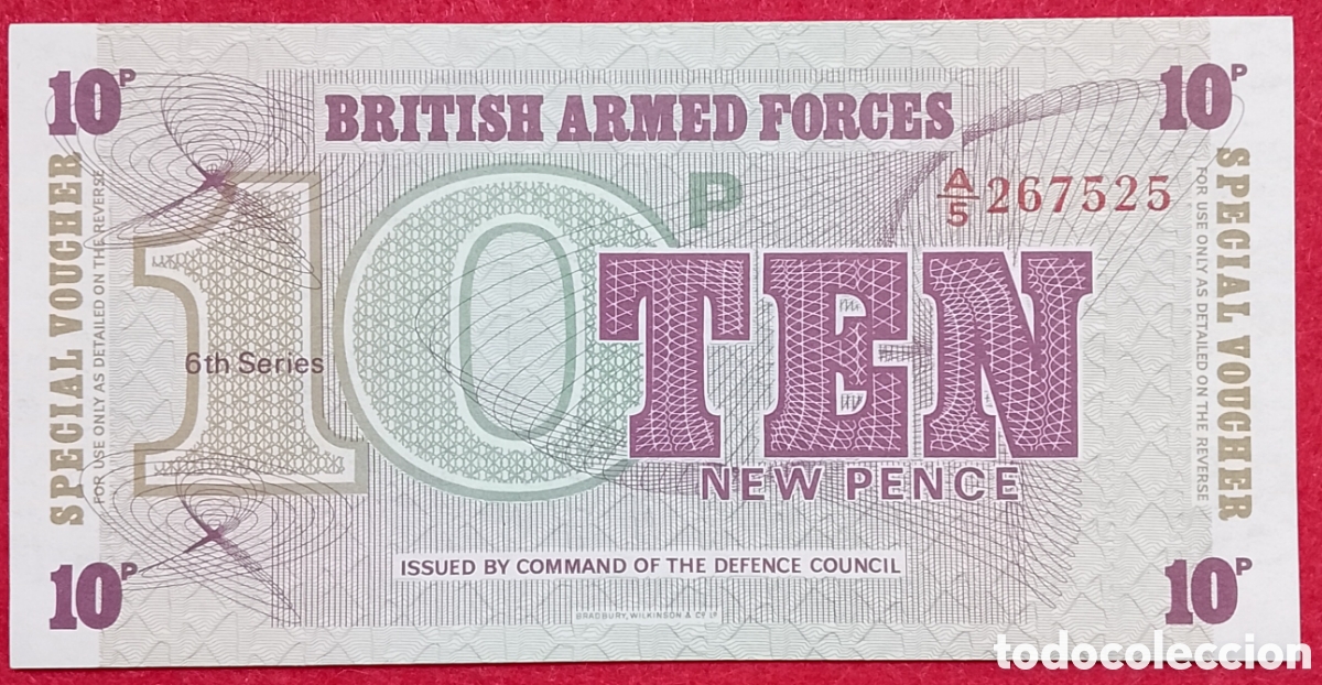 Billetes extranjeros: Billete Fuerzas armadas Brit&aacute;nicas 10 nuevos peniques Pick P#M48 1972
