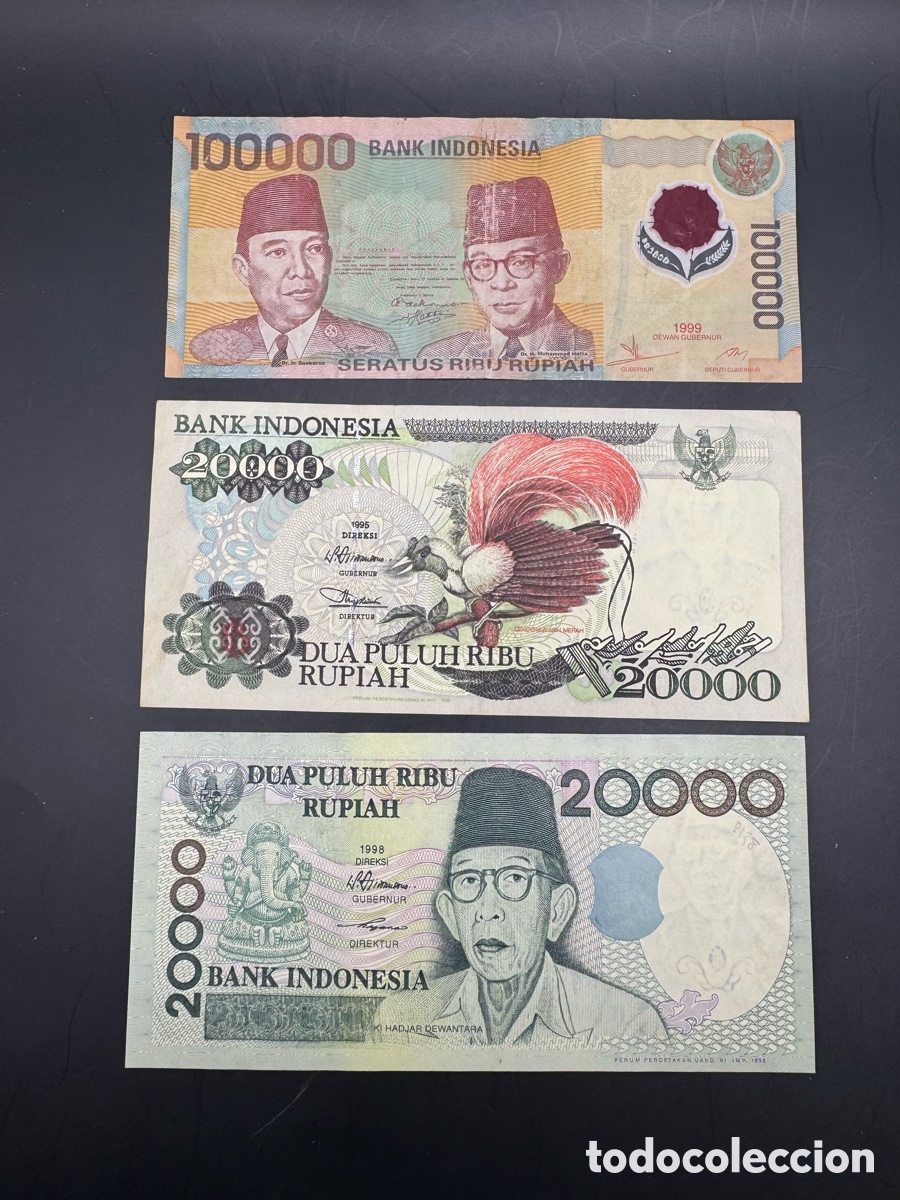 Billetes extranjeros: Lote 3 billetes indonesia