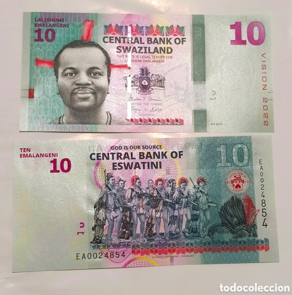 Billetes extranjeros: Billete Swaziland Eswatini original % sin circular lee descripci&oacute;n