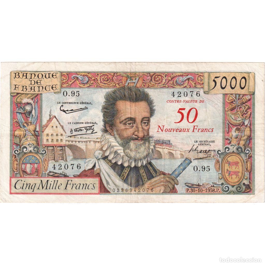 Billetes extranjeros: [#337039] Francia, 50 Nouveaux Francs on 5000 Francs, Henri IV, 1958-10-30, O.95, MBC