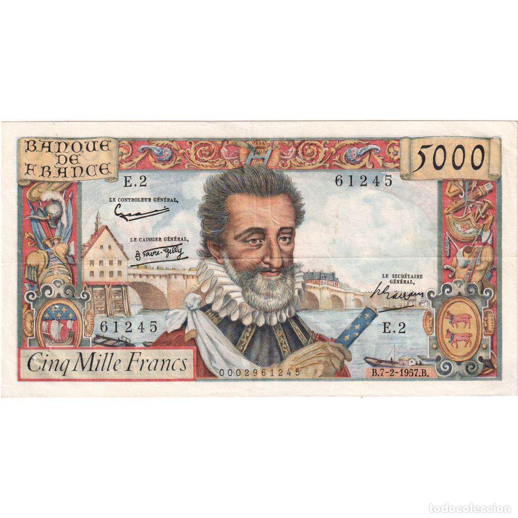 Billetes extranjeros: [#337038] Francia, 5000 Francs, Henri IV, 1957-02-07, E.2, BC+