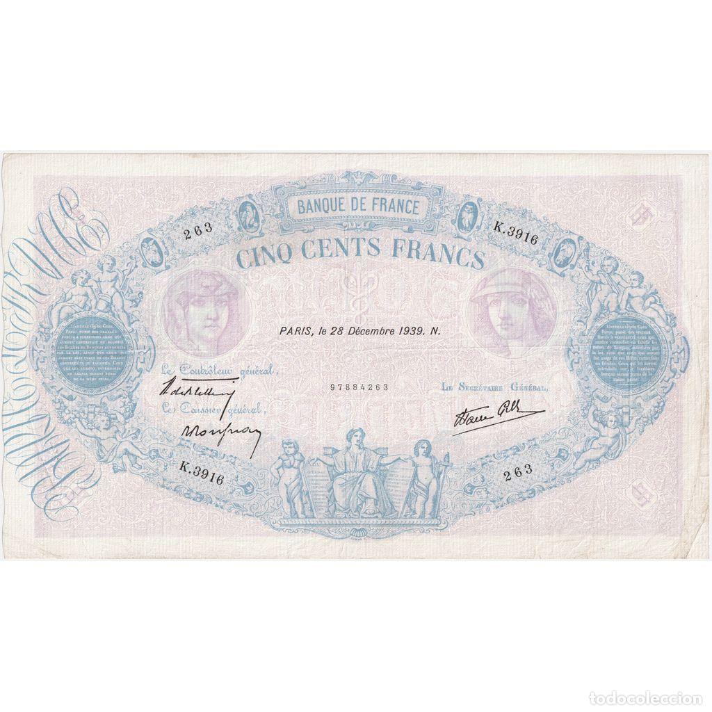 Billetes extranjeros: [#337049] Francia, 500 Francs, Bleu et Rose, 1939-12-28, K.3916, EBC