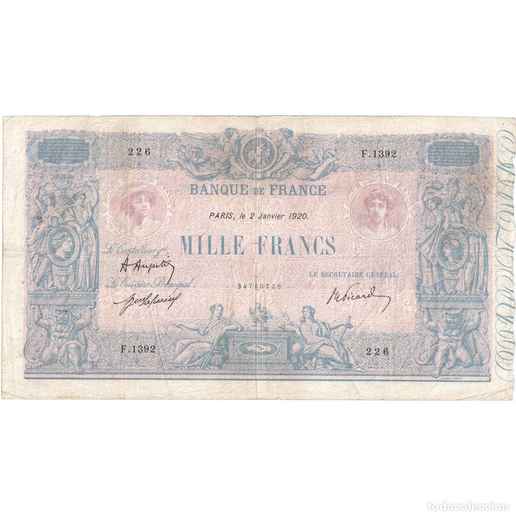 Billetes extranjeros: [#337050] Francia, 1000 Francs, Bleu et Rose, 1920-01-02, F.1392, MBC