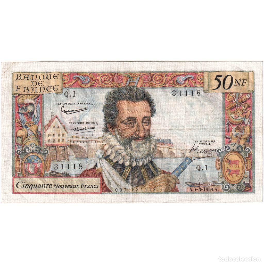 Billetes extranjeros: [#337040] Francia, 50 Nouveaux Francs, Henri IV, 1959-03-05, Q.1, BC+