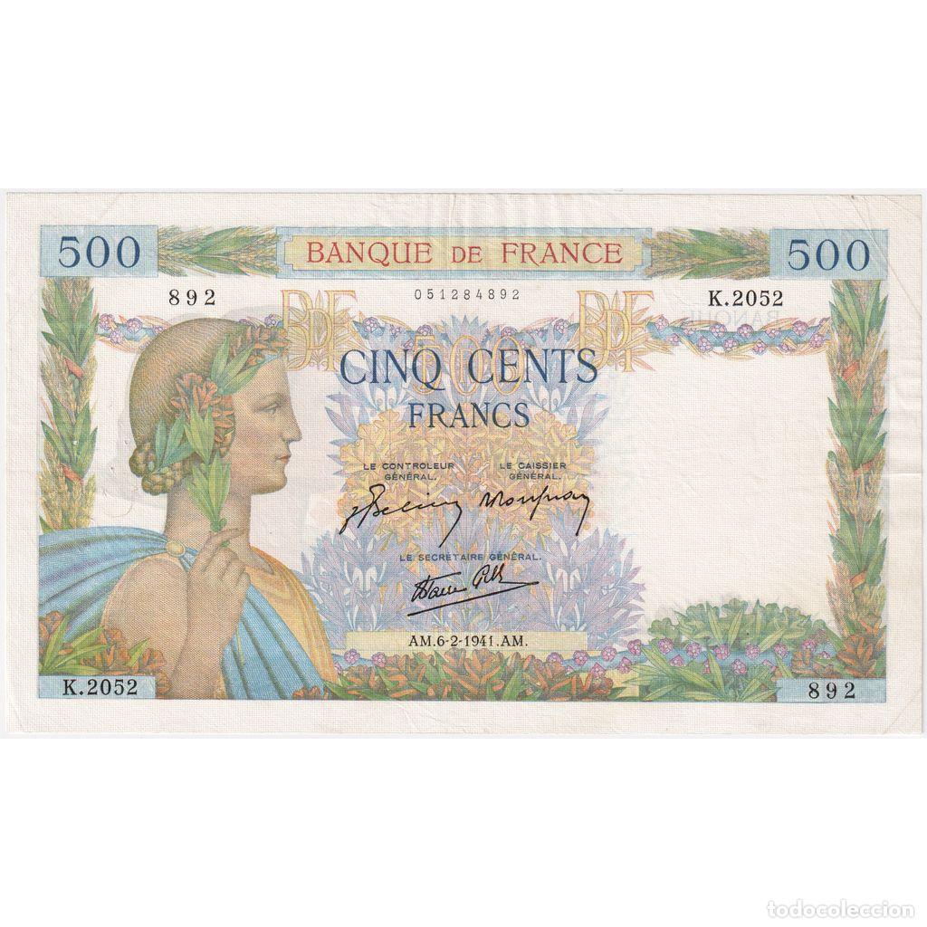 Billetes extranjeros: [#337024] Francia, 500 Francs, La Paix, 1941-02-06, K.2052, BC+