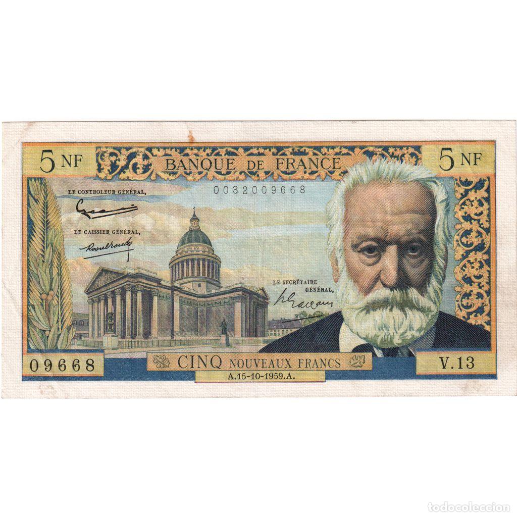 Billetes extranjeros: [#337041] Francia, 5 Nouveaux Francs, Victor Hugo, 1959-10-15, V.13, MBC
