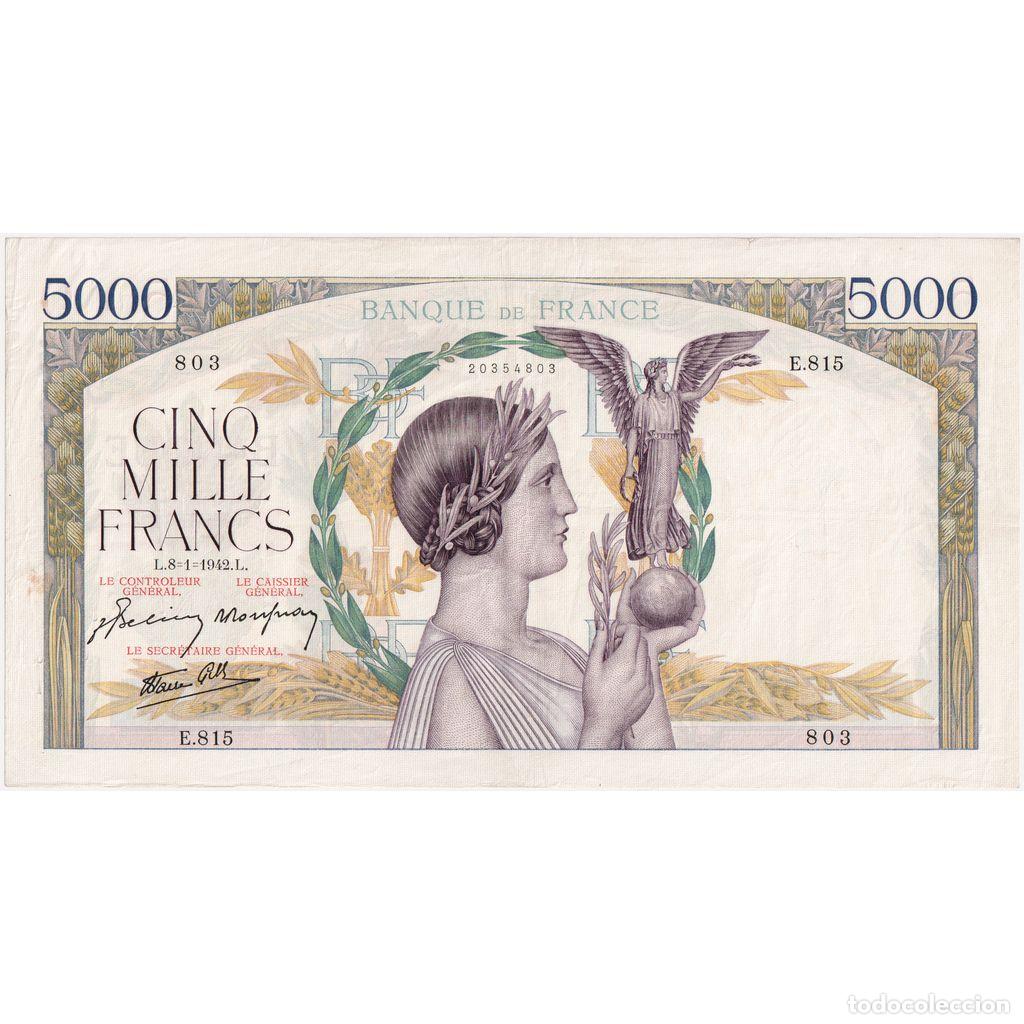 Billetes extranjeros: [#337047] Francia, 5000 Francs, Victoire, 1942-01-08, E.815, BC+
