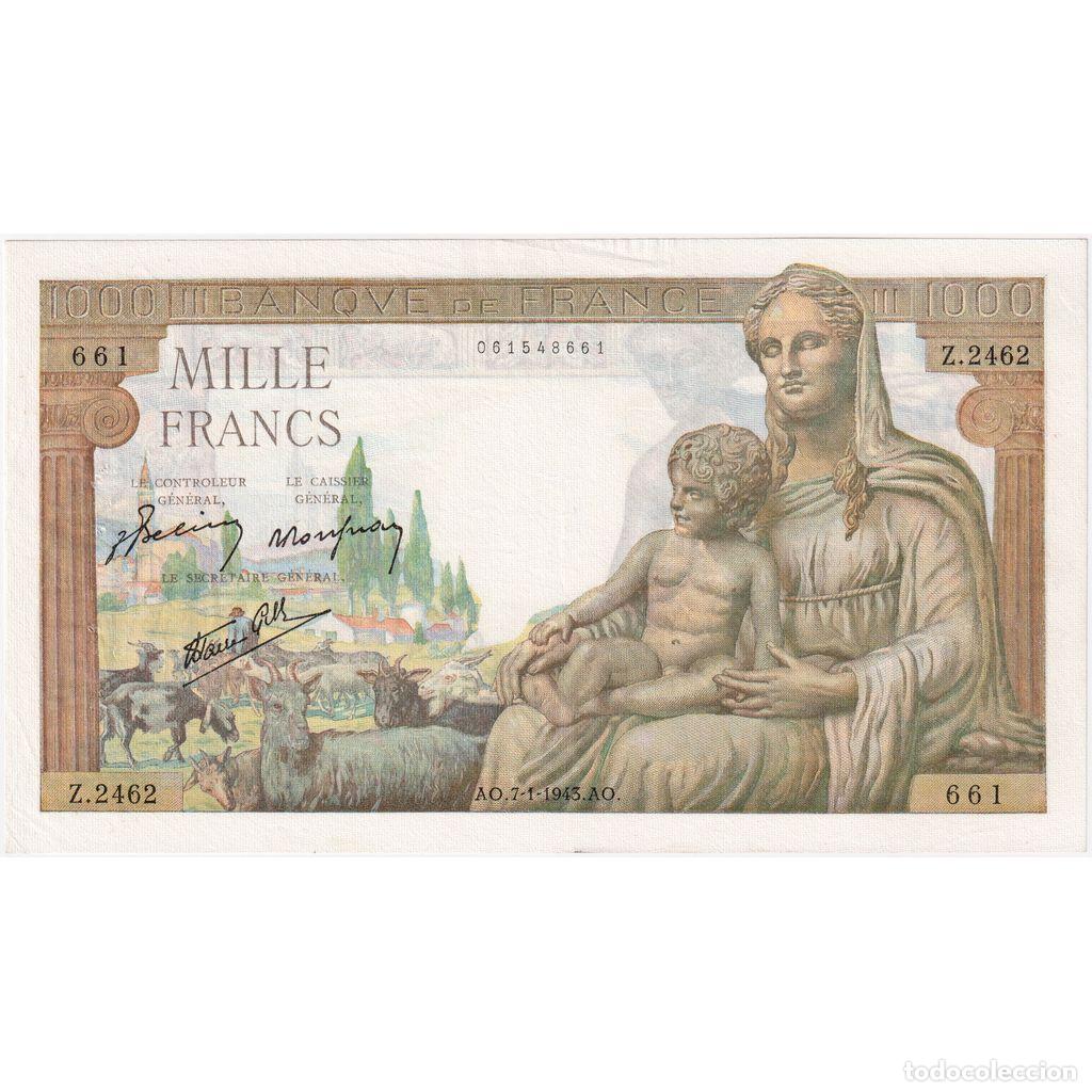 Billetes extranjeros: [#337043] Francia, 1000 Francs, D&eacute;esse D&eacute;m&eacute;ter, 1943-01-07, Z.2462, MBC