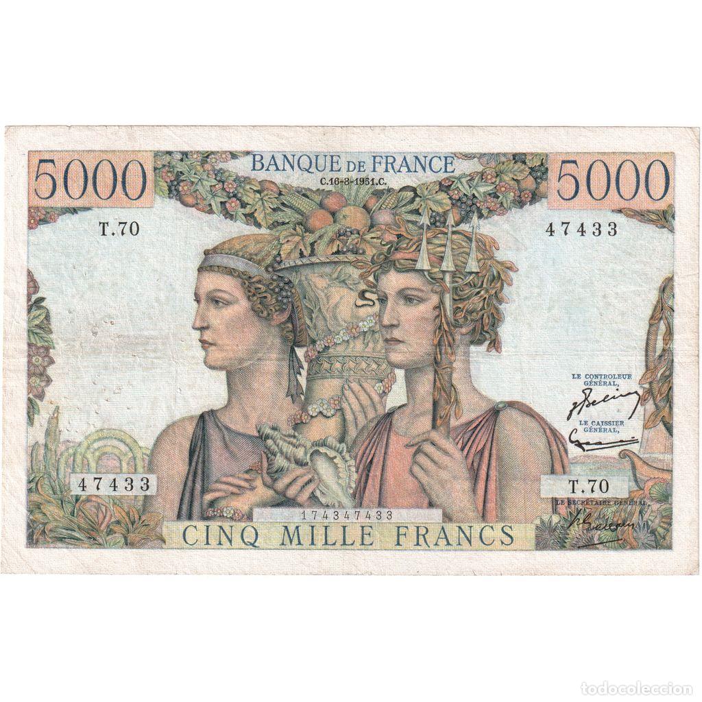 Billetes extranjeros: [#337025] Francia, 5000 Francs, Terre et Mer, 1951-08-16, T.70, BC
