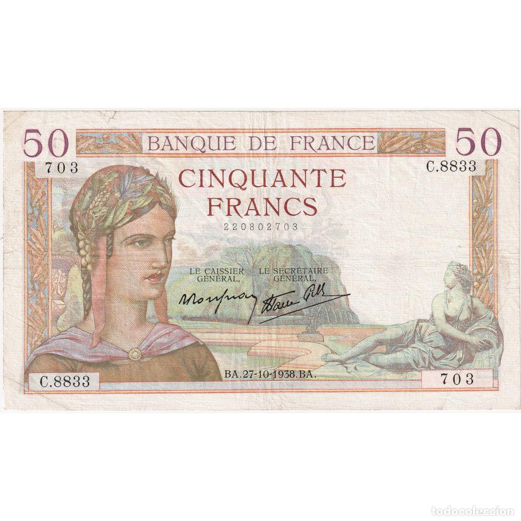 Billetes extranjeros: [#337028] Francia, 50 Francs, C&eacute;r&egrave;s, 1938-10-27, C.8833, BC+