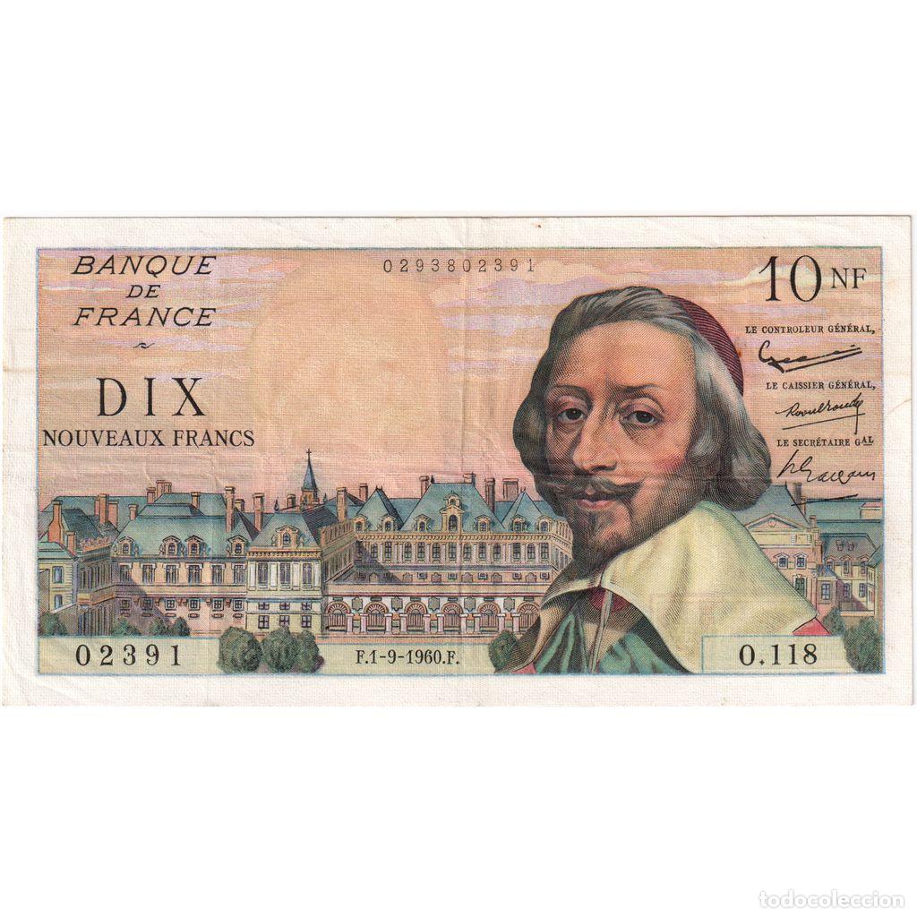 Billetes extranjeros: [#337037] Francia, 10 Nouveaux Francs, Richelieu, 1960-09-01, O.118, MBC