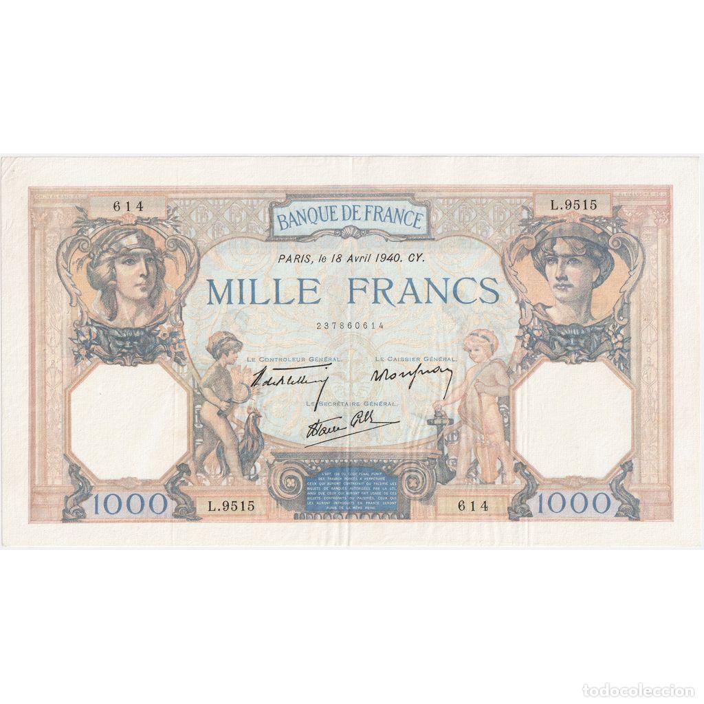 Billetes extranjeros: [#337048] Francia, 1000 Francs, C&eacute;r&egrave;s et Mercure, 1940-04-18, L.9515, MBC