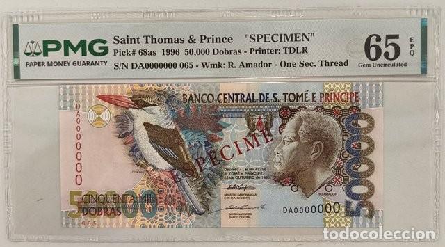 Billetes extranjeros: Billete Santo tom&eacute; y Pr&iacute;ncipe 50000 Dobras 1996 SPECIMEN 68as PMG 65 Gem Uncirculated