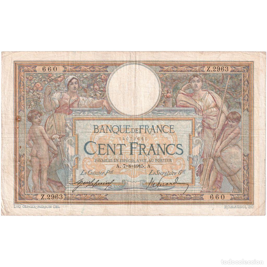 Billetes extranjeros: [#337088] Francia, 100 Francs, Luc Olivier Merson, 1915-08-07, Z.2963, BC