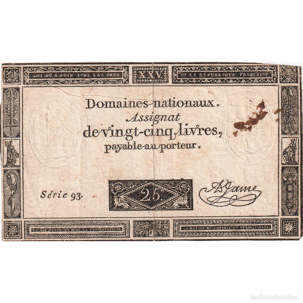 Billetes extranjeros: [#337097] Francia, 25 Livres, 1793-06-06, SERIE 93, BC