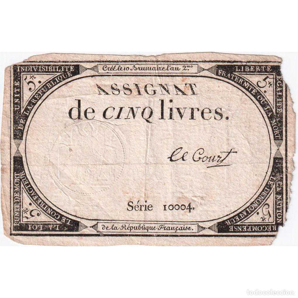 Billetes extranjeros: [#337098] Francia, 5 Livres, 1793, SERIE 10004, RC